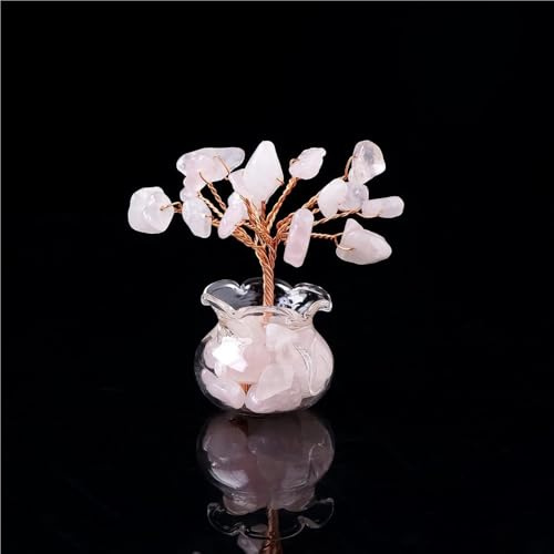 Schön 1PC Natural Crystal Mini Glass Wishing Bottle with Lucky Tree Stones Polished Gemstone Decor, Perfect Birthday Chr(Rose Quartz)