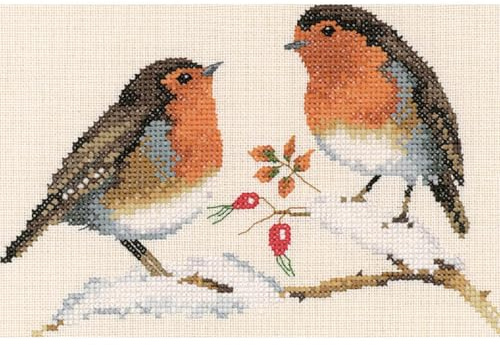 Heritage Kreuzstich Set Zählstoff Winterrotkehlchen (L), Zählmuster, VPWR697-E, 17,5x12cm