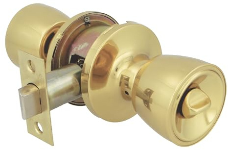 Amig Mod. 602 – Set of Knobs | Polished Brass | 18.5 x 8 cm | Includes Door Bolt | Private Function | External Emergency Device and Internal Lock | Door from 35-45 mm