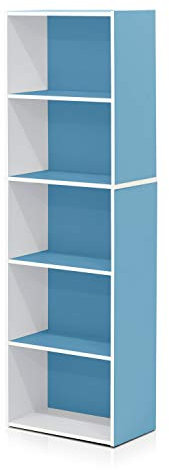 Furinno Luder 5-Tier Reversible Color Open Shelf Bookcase, White/Light Blue