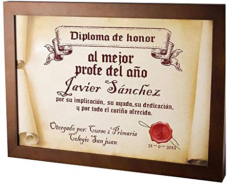 Diploma pergamino personalizado con marco para quien tú quieras (Diploma pergamino al mejor profe)