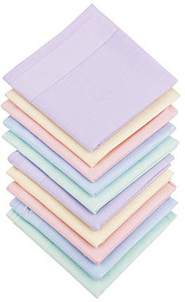 HOULIFE Ladies 100% 60S Cotton Handkerchiefs Womens Soft Solid Candy Color Hankies for Wedding Party 5/10 Pieces 16x16/40x40cm