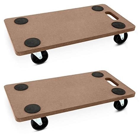 Pack of 2 Heavy Duty Dolly Trolleys on Wheels – Furniture Moving Platform with EVA Foam Grip Pads, Wooden Base, 59x29x18cm – Furniture Lifter Trolley for Home, Office & Warehouse Use