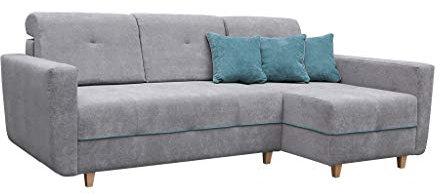 MOEBLO Ecksofa Sofa für Wohnzimmer Couch Eckcouch mit Bettkasten und Schlaffunktion - Skandinavisch Still - Tucson New (Grau, Ecksofa Rechts)