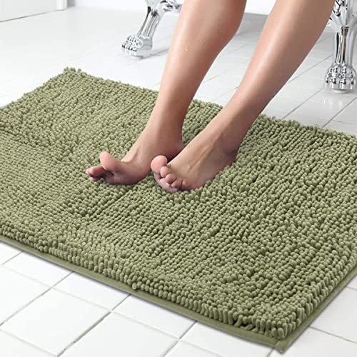 ITSOFT Tapis de bain chenille antidérapant, absorbant et lavable en machine, en peluche douce, vert sauge, 50 x 60 cm (rectangulaire)