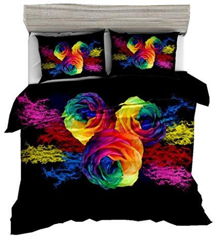 Grüne Pflanze Bettbezug & 80x80 cm Kissenbezug,Blume Tiger Herbst Blatt Bunt Rose Saftig Ananas Bettwäsche Set 2/3 Stück Frühling Winter Polyester Duvet Cover (Rose, 200x200cm)