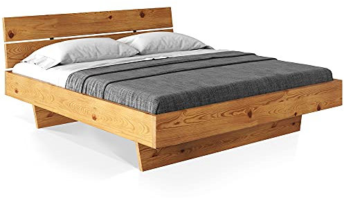 moebel-eins CURBY Massivholzbett Doppelbett Wangenbett mit Kopfteil aus massiver Thermo -Fichte, hochwertige Verarbeitung, einfacher Aufbau, Made in Germany, 90 x 200 cm, Natur