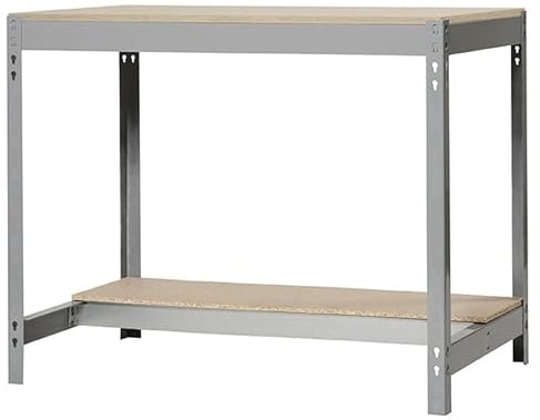SimonRack Werkbank 400 kg Belastbarkeit, 84,2x91x76 cm, Große Arbeitsfläche Arbeitsfläche, Arbeitstisch, Holz-Arbeitsplatte, Grau/Holz - BT0 | Tragfähigkeit 400 kg, Holzplatte 16 mm, Korrosionsschutzlackierung, Klicksystem-Montage, Grau