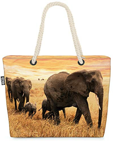 VOID Elefanten Steppe Afrika Strandtasche Shopper 58x38x16cm 23L XXL Einkaufstasche Tasche Reisetasche Beach Bag