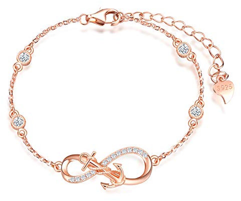 MicLee Damen Einfach Armband Zirkonia 925 Sterling Silber Allergenfrei Anker Unendlichkeit Zeichen Armreif Armkette mit Geschenkbeutel Super Geschenk für Mutter Freundin