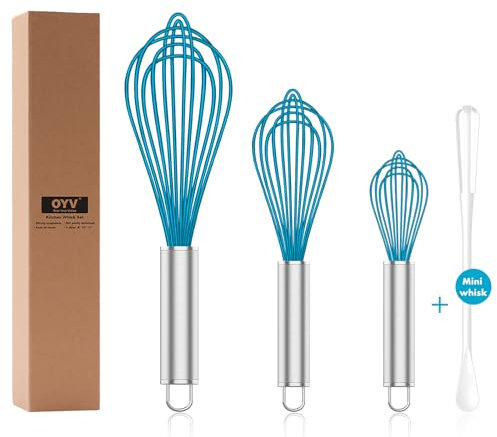 OYV Whisk, Whisks for Cooking Silicone Mini Whisk 3 Pack Sturdy Colored Balloon Egg Beater for Blending Whisking Beating Stirring Cooking Baking (blue)