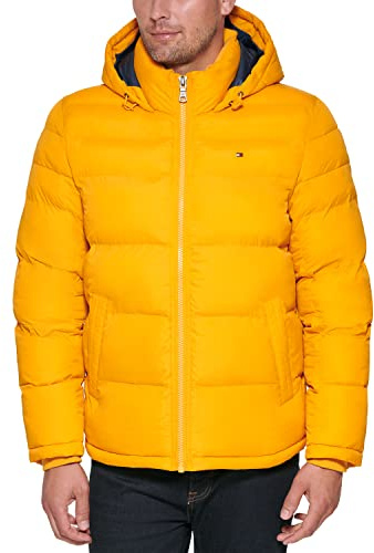 Tommy Hilfiger Men's Down Alternative Hooded Puffer Jacket (Standard and Big & Tall) Coat, Arctic Yellow, S