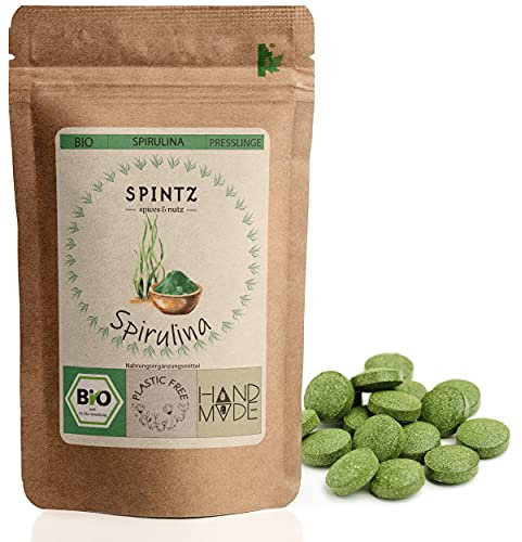 SPINTZ® 1000 Stk. Bio Spirulina Bio Presslinge 100% kontrolliert biologischer Anbau | Vegane Spirulina Tabletten 250mg/Tab | Plastikfrei und nachhaltig verpackte Spirulina Tabletten