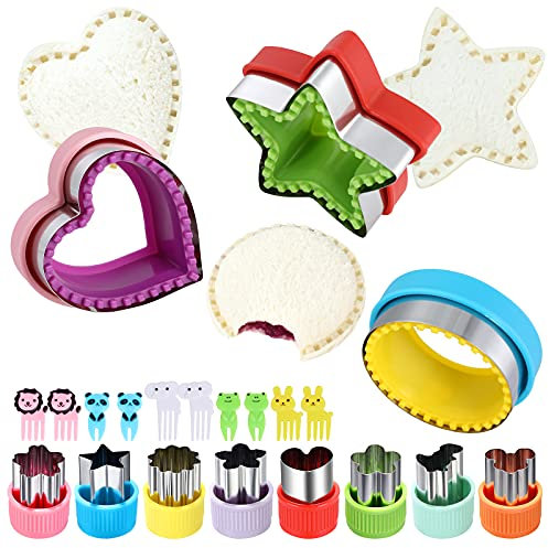 Sandwich Cutter and Sealer,Round Heart Star 3Pcs Shapes Sandwich Decruster Press Mold+8pcs Stainless Steel Mini Vegetable Cookie Cutters,Bread Sandwich Decruster Pancake Maker DIY for Kids Bento