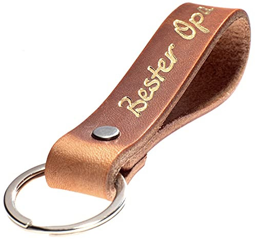 ELBERCRAFT® Schlüsselanhänger Leder Beste Oma Geschenk für Frauen oder Männer pflanzlich gegerbt braun mit gravur gold 12 cm made in Germany Leather Keychain