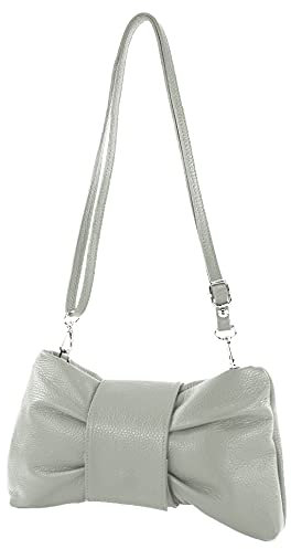 modamoda de T214 Damen Leder Umhängetasche Clutch Schultertasche Schleife handmade in Italy, Farbe:Telegrau