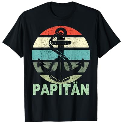 Papitän Vater Papa Kapitän Lustiger Retro Anker Vatertag T-Shirt