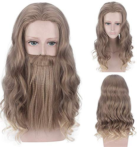 Wig for Anime Wigs Cosplay Christmas Fat Thor Short Curly Hair + Beard Cosplay Marvel Movie Wig