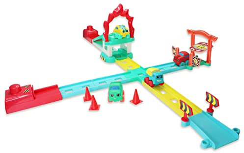 JC TOYS Mon Premier Circuit pour Voitures Lots to Play Toys, Comprend 4 Voitures, Piste et Rampe, Encourage l'imagination et la créativité, Multicolore, Unisexe, +18 Mois, 81508