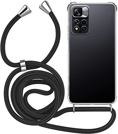 MyGadget Funda para Xiaomi Redmi Note 11 Pro | 11 Pro 5G - Carcasa con Cuerda en Silicona TPU Suave con Cordón - Case y Correa Adjustable - Negro