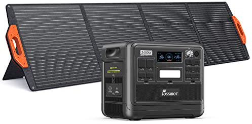 FOSSiBOT Generateur Electrique Portable 2400W/2048Wh avec Panneau Solaire 200W, Générateur Électrique, LiFePO4 Batterie, 3x230V Pure Sine Wave CA Outlet pour UPS, pour Camping-cars, Jardin, RV