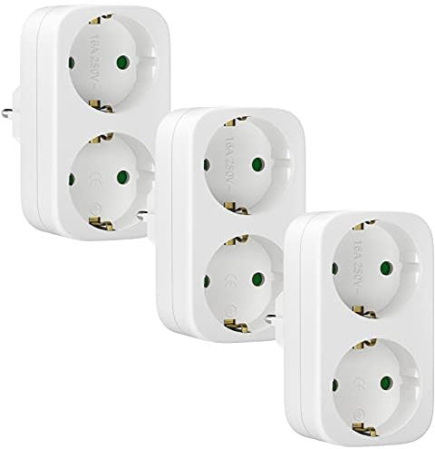 Doppelstecker für Steckdose, Steckdosenadapter x3, 250V/16A, für Büro, zu Hause, Reisen, Weiß