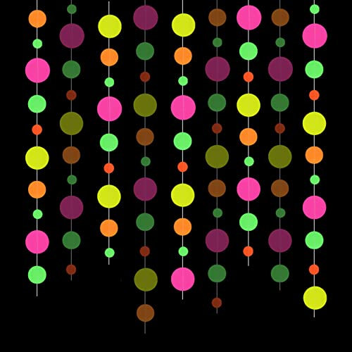 Silars Schwarzlicht Party Deko, 4,4m Neon Papiergirlande UV Schwarzlicht Papier Girlande Leuchtend Party Zubehör, Neon Partyzubehör für Hochzeiten, Geburtstag, Weihnachten (Punkte Girlande 2)