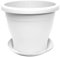 Tradineur - Maceta con Plato Tipo mediterránea, 35 cm de diámetro, Ideal Tanto para Interior como Exterior. Jardinera Alta con Agujeros para drenar Agua, Color Blanco