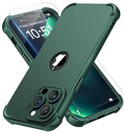 ORETECH 4 in 1 Case for iPhone 14 Pro Case, with [2 x Tempered Glass Screen Protector] [Camera Protection] [Military Grade Protective] Thin Slim Fit Rubber Bumper iPhone 14 Pro Phone Case - Green