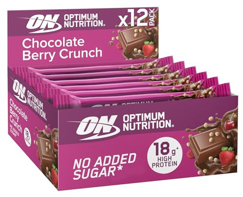 Optimum Nutrition Chocolate Berry Crunch Protein Bars, On-The-Go Pre-Workout and Post-Workout Vegetarian Gym Snack for Men and Women, No Added Sugar Healthy Snacks, 12 x 55 g