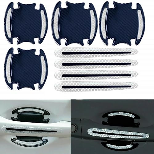 Siganorpy 8Pieces 3D Universal Carbon Fiber Auto Door Handle Scratch Protection Cover Guard Film, Car Door Cup Handle Paint Scratch Protector Sticker Car Door Handle Safety Reflective Strips (White)