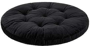 HOBBYGARDEN Hängesessel Kissen, Hängekorb Sessel, Indoor/Outdoor, Auflage, Rund, Swing, Schaukelkissen, Sitzkissen für Stuhl, Velvet, Waschbar, Schwarz, 65x65 cm
