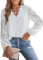 CUPSHE Women Blouse Floral Lace Scalloped Top Long Sleeve V Neck Elegance Shirt White XL