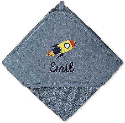 upstitch studio Kapuzenhandtuch (100x100cm) für Kinder mit Namen personalisiert für Jungen in Blau aus 100% Baumwolle - Babyhandtuch und Kinderhandtuch