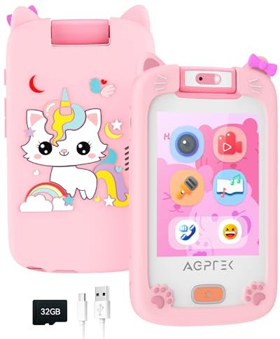 AGPTEK Téléphone Portable pour Enfant, 2.8 Tactile Smartphone Enfant, Jouet Téléphone avec Appareil Photo, Téléphone Musical Éducatif Multifonction, Cadeau Jouet Filles Garçons de 3 à 6 Ans -Rose
