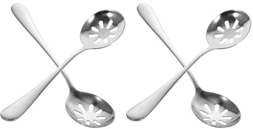 BESTonZON 4 Stück Edelstahl Sieb Kleiner Löffel mit Loch Abendessen Löffel Küche Servierlöffel Suppenlöffel Perforierte Suppenlöffel Haushaltszubehör