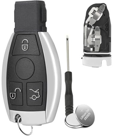 3 Buttons Car Key Fob Case Cover For Mercedes Benz C E G R S SL SLK Class NEC Two Battery Holder with Screwdriver Key Ring 2 X Battery CR2025