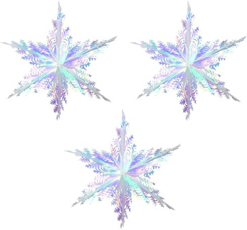 BRAVESHINE 3 Stück Schillernde Schneeflocken Deko, Holografische Irisierende Schneeflocken Party Deko für Weihnachten Frozen Geburtstag Deko