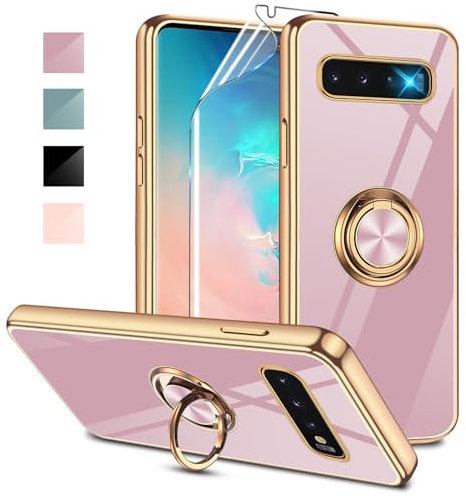 Layeri für Samsung Galaxy S10 Hülle mit Schutzfolie Galvanik Glitzer Silikon TPU Handyhülle Samsung S10 Ring Ständer Kameraschutz Kratzfest Stoßfest Dünn Schutzhülle für Samsung Galaxy S10 Hülle