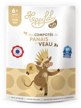 Happylal Baby Repas Halal Bébé 6 mois | Panais et Veau | Petits pots Certifiés Halal | Diversification alimentaire bébé | Fabriqué en France | Lot 10 x 150g