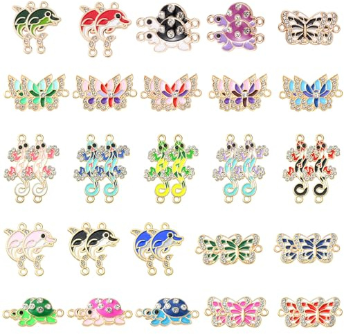 COGCHARGER Emaille-Verbindungsanhänger für Schmuckherstellung, 50 Stück | Legierung Strass Delfin Einhorn Schmetterling Tier Anhänger für Ohrring Armband Halskette DIY Supplies