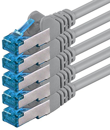 1CONN 5x 0,25 M - Câble réseau CAT-6a Câble Ethernet Lan Patch Connecteur RJ-45 SFTP 10GB/s - Paquet de 5 Gris