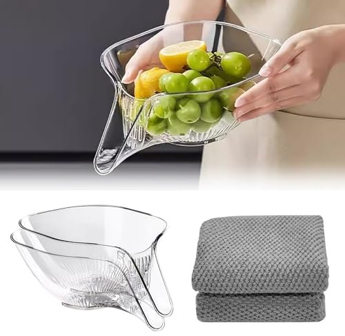 Muviitvi Lot de 2 paniers D'égouttage Multifonctions Transparents, Entonnoir pour Évier de Cuisine, Entonnoir pour Panier D'égouttage, Entonnoir pour Laver Les Légumes, Salade de Fruits