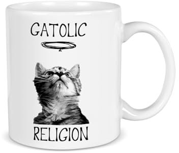 La Gata Zurda - Taza de Gato Gatolic Religion - Taza para Café - 350ml - Taza de Cerámica - Taza Desayuno - Taza Original Para Regalar