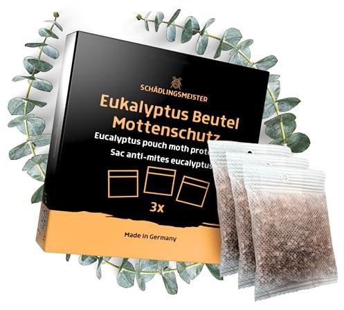 SCHÄDLINGSMEISTER® Eukalyptus Beutel Mottenschutz - Eukalyptus Duftsäckchen - 3 Stück - Mottenschutz für Kleiderschrank - Bekämpft Kleidermotten - Neue Alternative zu Mottenkugeln, Mottenfalle