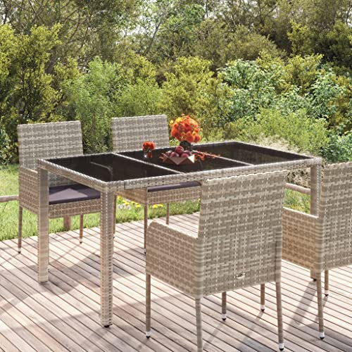 AUVYI Gartentisch mit Glasplatte Grau 150x90x75 cm Poly Rattan Sofatisch Wohnzimmer Stehtisch Bistrotisch Coffee Table Camping Tisch Balkontisch Klein Esszimmertische Beistelltisch Outdoor