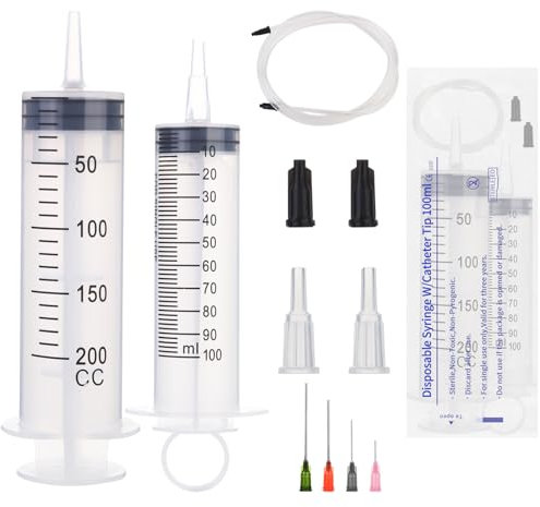 Aotfusd 2 Stücke Spritze 100+200ml, Spritze mit Schlauch und stumpfen Nadeln, ölspritze, Dosierspritze, Messflüssigkeiten, Pflanzenbewässerung, Tierfütterung, Wissenschaftliche Labors (160, Gramm)