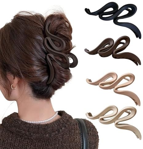 VidFair Lot de 4 grandes pinces à cheveux antidérapantes - Noir et blanc - 13 cm - Pince à cheveux solide - Accessoires de coiffure pour femmes et filles - Cheveux longs, épais, fins, bouclés et