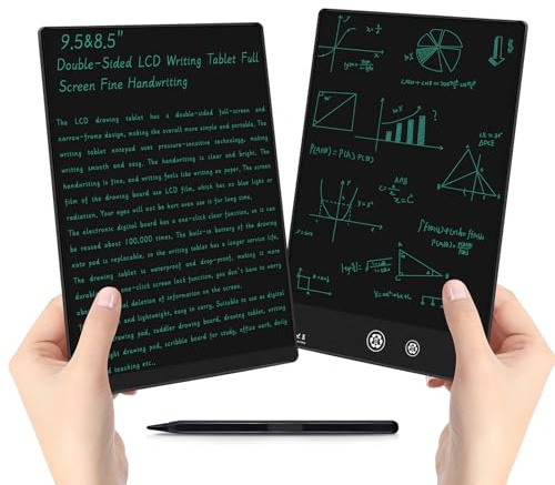 Tablette d'écriture LCD pour adulte : tablette à dessin double face de 9,5 et 8 pouces, réutilisable, effacable, bloc-notes numérique pour enfants et adultes, cadeau d'anniversaire