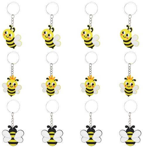 Kawailay 12 Stücke Biene Schlüsselanhänger Hummel Schlüsselanhänger Süße Biene Silikon Schlüsselring für Baby Shower Kinder Geburtstag